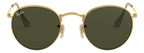 Gafas de sol Ray-Ban Round RB3447L Large con marco de metal color polished gold, lente green de cristal clásica, varilla polished gold de metal - RB3447L00150