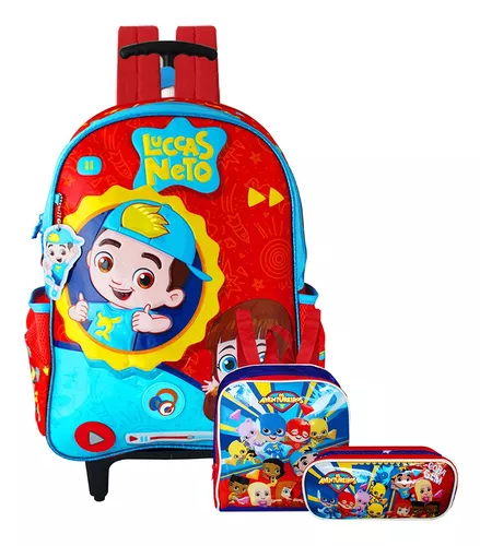 Kit Conjunto Mochila Escolar Infantil Luccas Neto Rodinhas