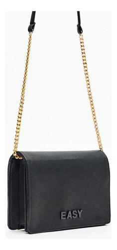 Bolsa Crossbody Com Letreiro Easy E Alça Corrente Lp Cor Preto