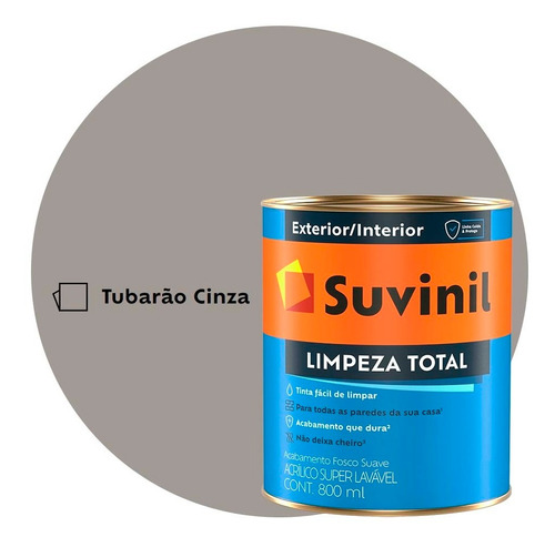 Tinta Super Lavável Suvinil 800ml Tubarão Cinza