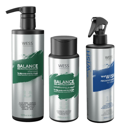 Kit Wess Balance Shampoo 500ml + Cond 250ml + We Wish 500ml