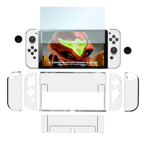 Cristal Case De Switch Oled + Templado + Gomas Protector