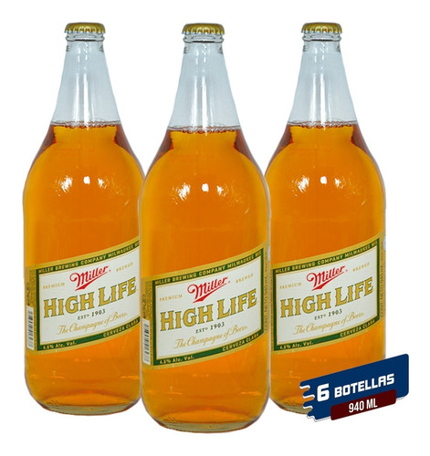 Cerveza Miller High Life Caja Con 6 Botellas De 940 Ml