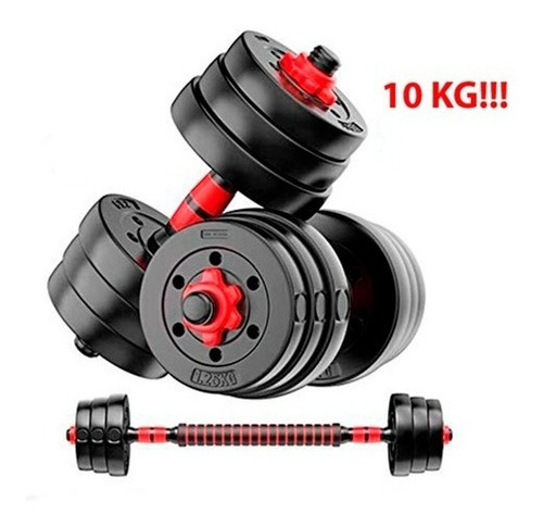 Kit Set Unnic KPR10 Mancuerna Barra Topes A Rosca Fitness Discos 10 Kg Color Negro