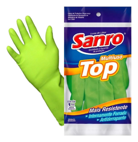 10 Pares Luva Limpeza Latex Sanro Top Verde