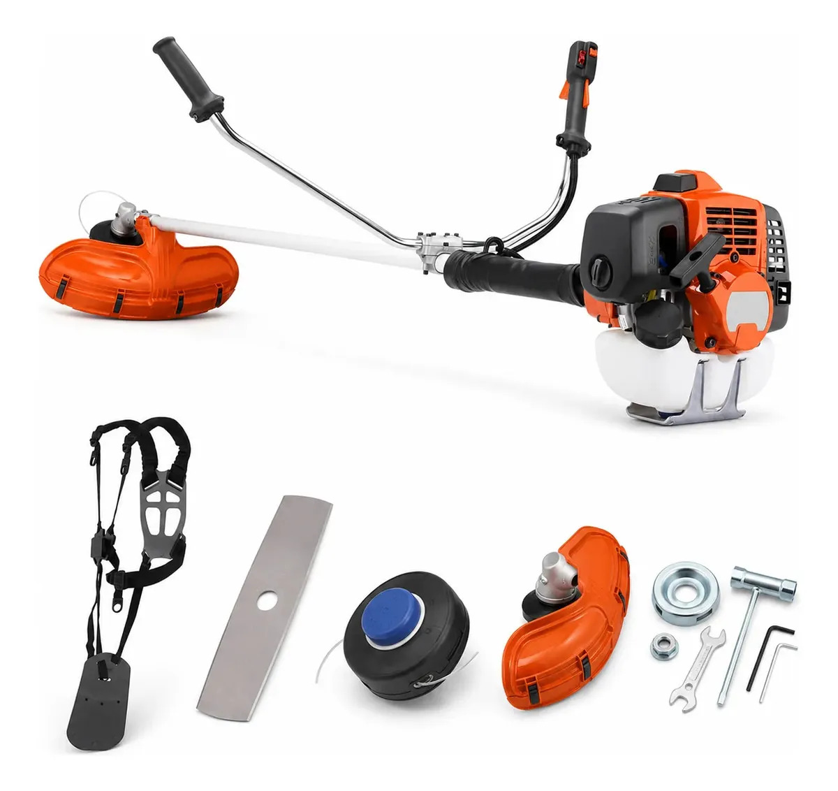 Roçadeira Husqvarna 143RS 41,5cc 2T Gasolina Profissional Lateral Com Cabeçote De Nylon Faca 2 Pontas E Cinturão
