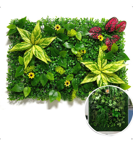 3 Pzas Muro Verde Follaje Artificial 60x40 Cm (greenwall) Verde Claro Verde Claro