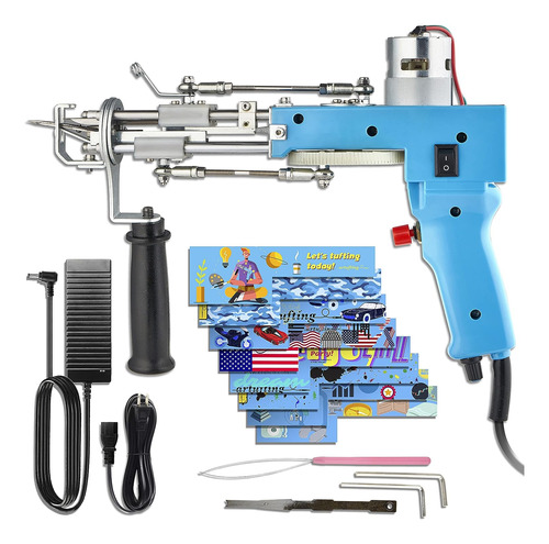 Pistola De Mechones Artufting, 2 En 1, Mango Ajustable, Azul