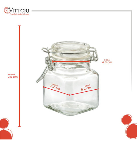 6 Frasco Especiero Quadra Almacenamiento Vidrio 100ml Color Transparente