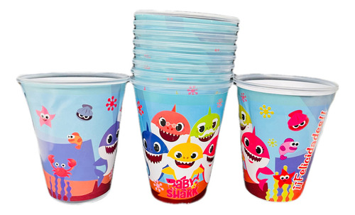 30 Vasos Baby Shark Desechables Plastico Fiesta Cumpleaños