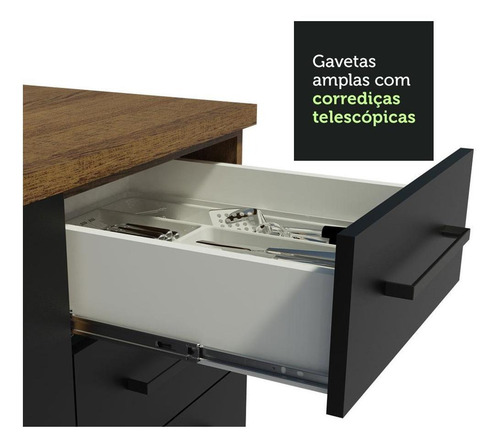 Armário De Cozinha Completa 220cm Rp Agata Da Thêmis Madesa Cor Rustic/Preto