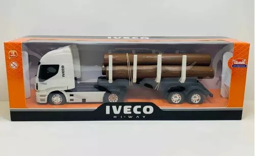 Caminhão Carreta De Brinquedo Iveco Hi-way Tora De Madeira