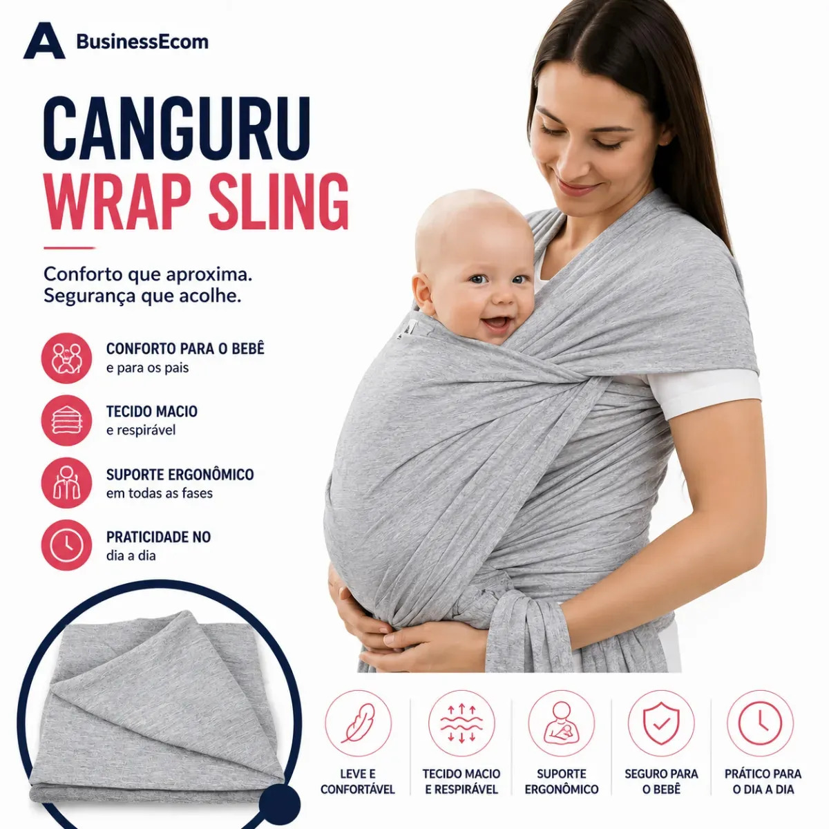 Wrap Sling Canguru Bebê Carregador Passeio Carrier Enxoval - BusinessEcom