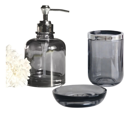 Set Baño Premium Vintage Vidrio Metal Dispenser Vasojabonera