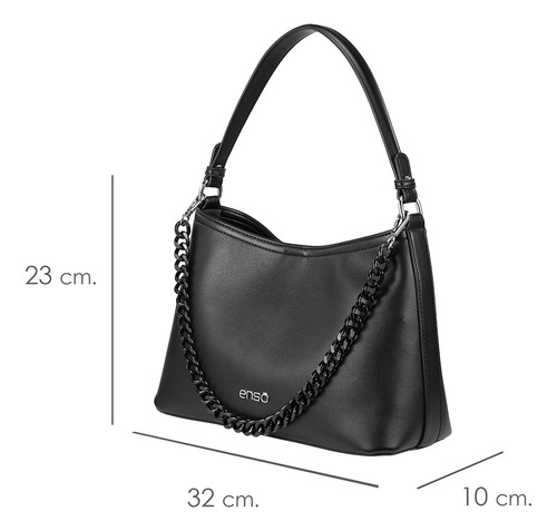Bolsa Satchel Enso Mujer Eb243307stb Negro Acabado de los herrajes Níquel Diseño de la tela Liso
