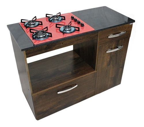 Kit Balcão Violeta Ipê Com Cooktop Vermelho 4 Bocas Bivolt C