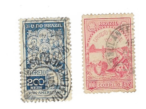 Lt1382. Par De Sellos De Estados Unidos De Brasil, 1908