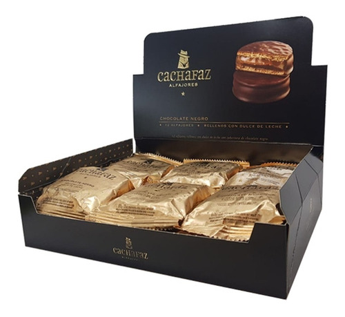 Alfajor Cachafaz Chocolate Negro Con Dulce De Leche caja x 12 Unidades