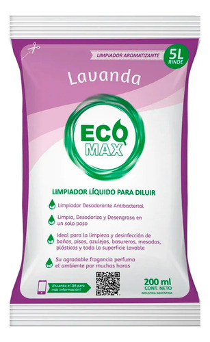 Ecomax Sobre Desodorante Concentrado 200 Cc Rinde 5 Lts