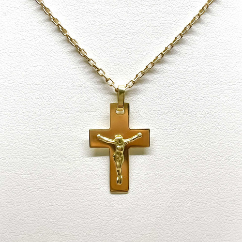 Cadena Forcet Y Cruz Oro 18k Crucifijo Cristo 55 Cm