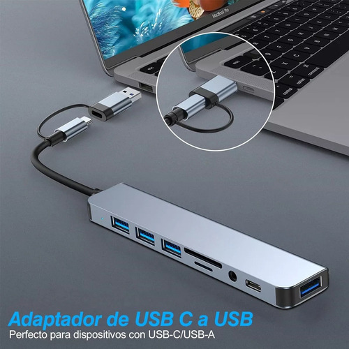Mz Adaptador Usb C Hub Tipo C 8 Em 1 Mz, Multiporta, Usb 3.0