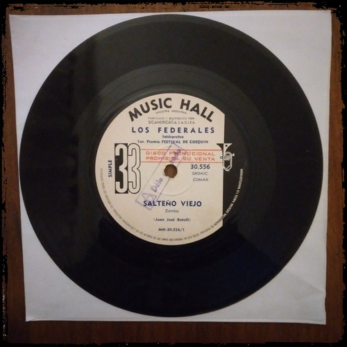 Los Federales Vientito Andariego Music Hall Vinilo Single