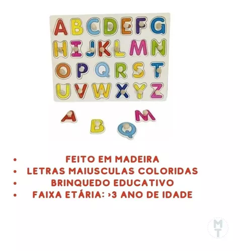 Quebra Cabeça Infantil Alfabeto Madeira Com Pinos : :  Brinquedos e Jogos