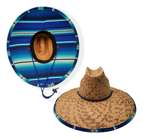 Sombrero De Palma Pescador Surf Zarape Azul Lifeguard Hat 