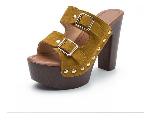 Sandalias De Tacón Grueso Para Mujer, Zapatos Con Hebilla Y
