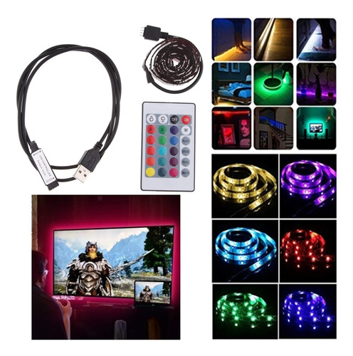 Imagen 2 de 6 de Dc 5v Usb Luz De Tira De Rgb Led Tv Trasera Con Control