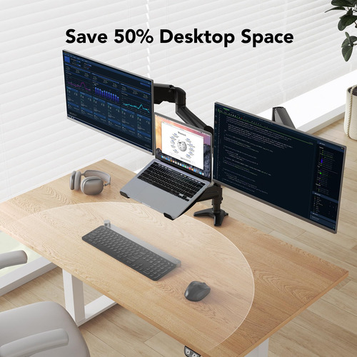 Soporte De Monitor Dual Con Bandeja Para Portátil Hasta 27 P