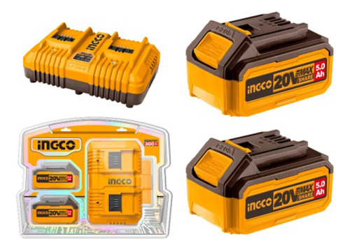 Set De 2 Baterias 20v 5.0 Amp + 1 Carg Doble Ingco Fbcpk2425