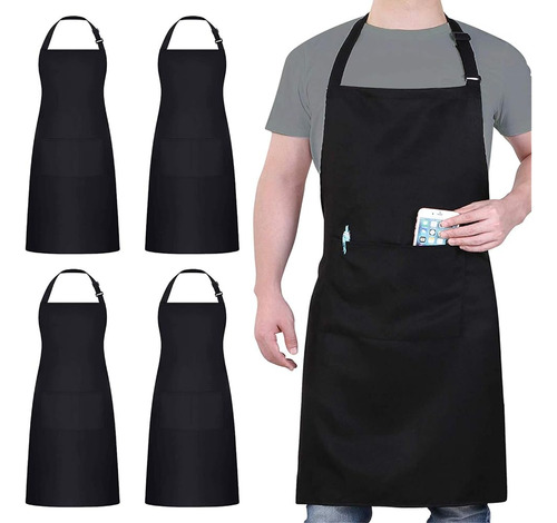 4 Packs Delantal Chef, Delantal Impermeable Negro, Delantal 