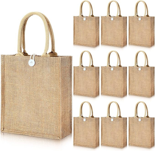 10 Pcs Burlap Tote Bags With Handles Bridesmaid Gift Bags Bl