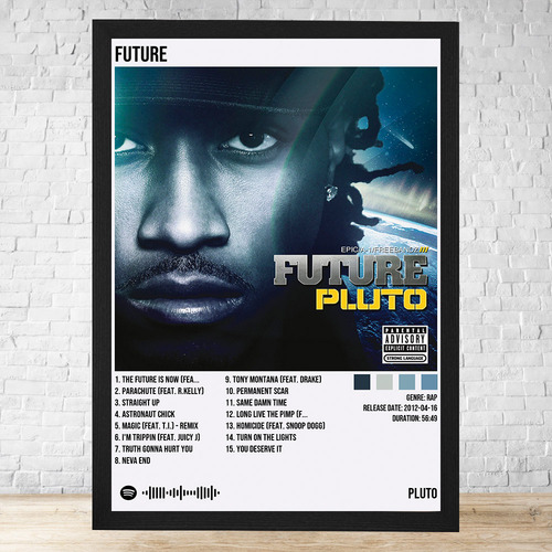 Cuadro Future Pluto 30x40 Con Vidrio Y Marco Madera C350 Negro Clasico
