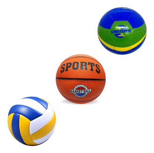 Kit 3 Bolas Basquete Futebol Vôlei Top Cor Sortidas