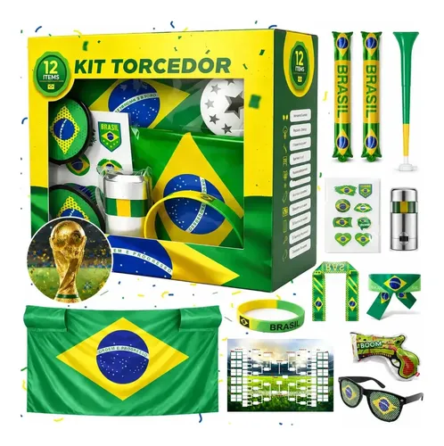 Kit Torcedor Brasil Acessorios Copa Do Mundo 12 Itens