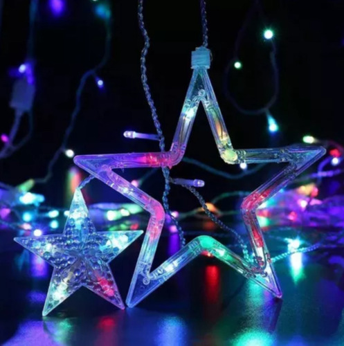 Cortina De Luces Led Estrellas Y Lunas Decorativa Multicolor