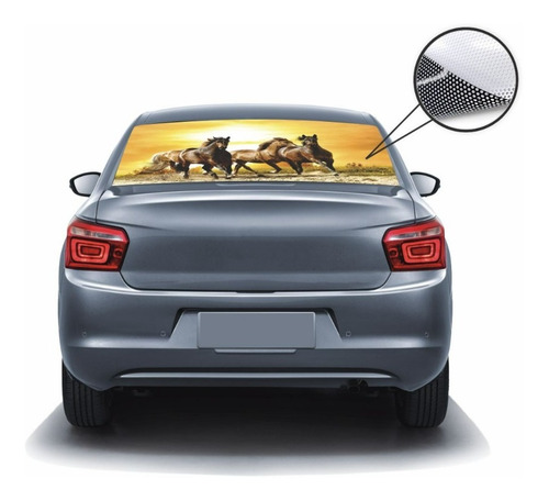 Imagem 3 de 8 de Adesivo Perfurado Vidro Carro Pickup Caminhonete Cavalos Hd