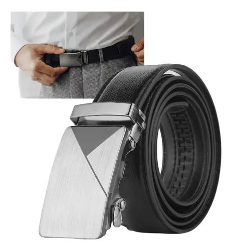 Cinto Masculino Social Em Couro Preto Fivela Automática Preto Lis...