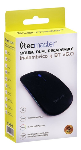 Mouse Dual Recargable Inalámbrico Bluetooth Tecmaster Negro