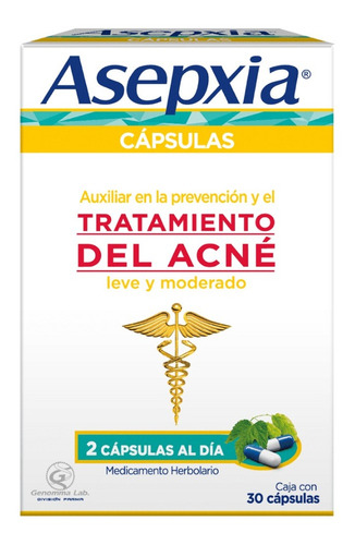 Imagen 1 de 2 de Asepxia Tratamiento Antiacné 30 Cápsulas. Elimina Acné