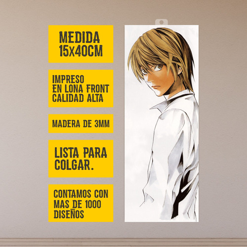 Imagen 2 de 8 de Mini Cuadro 15x40 Cm Death Note Kira Fondo Blanco Animeras