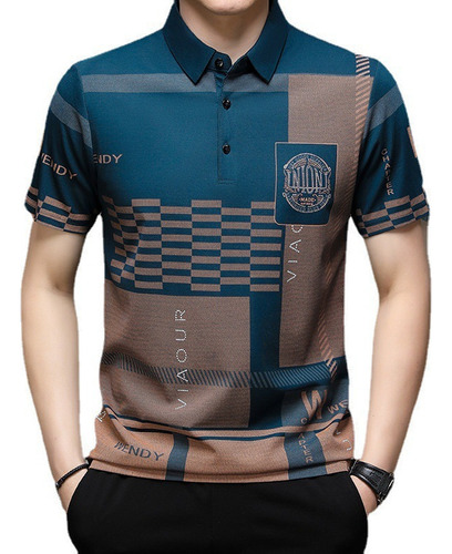 Polo De Hombre Con Estampado De Letras, Solapa Y Botones