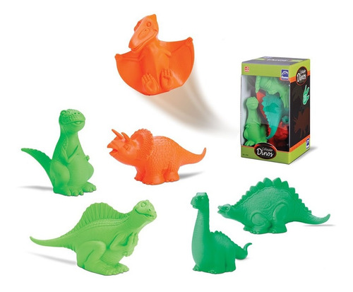 Kit 6 Unidades Coleção Dinos Para Banho Roma Brinquedos