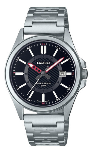 Reloj Hombre Casio Mtp-e700d-1evdf Color De La Correa Plateado Color Del Fondo Negro