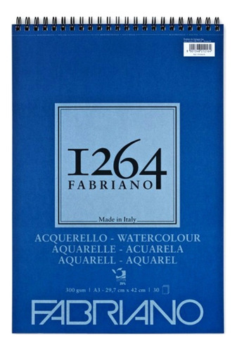 1 Block Fabriano 1264 Acuarela A3 Aquarell Espiral Color Blanco