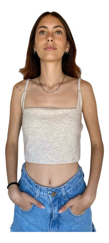 Musculosa Bretel Escote Cuadrado Top Corto Algodón Talle 1