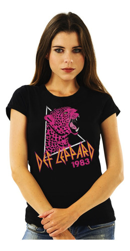 Polera Mujer Def Leppard 1983 Vintage Leopardo Rock Impresió