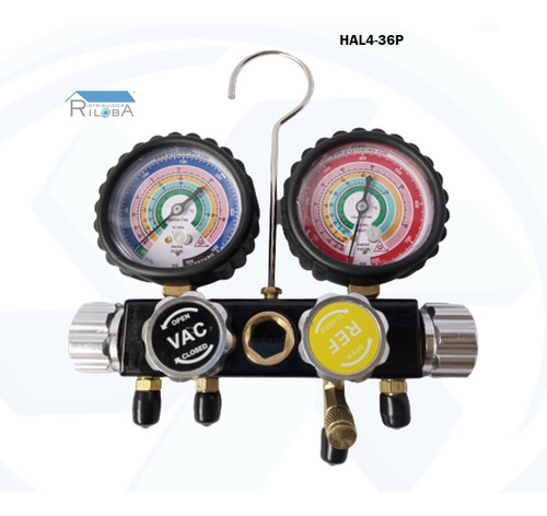 Manifold 4 Vías Para R410a, R134a, R507a Y R404a Marca Gb